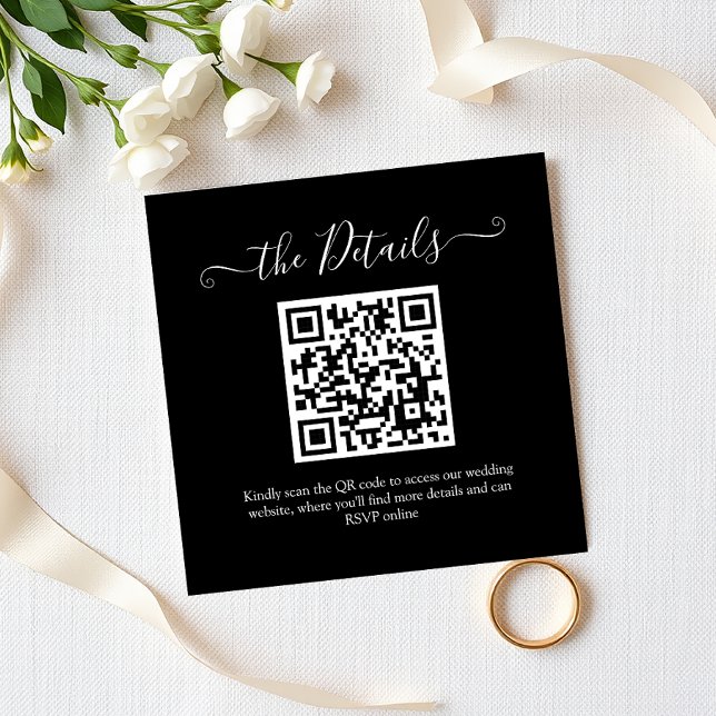Carte D'accompagnement Budget QR Code blanc Script RSVP Mariage site Web (Créateur téléchargé)