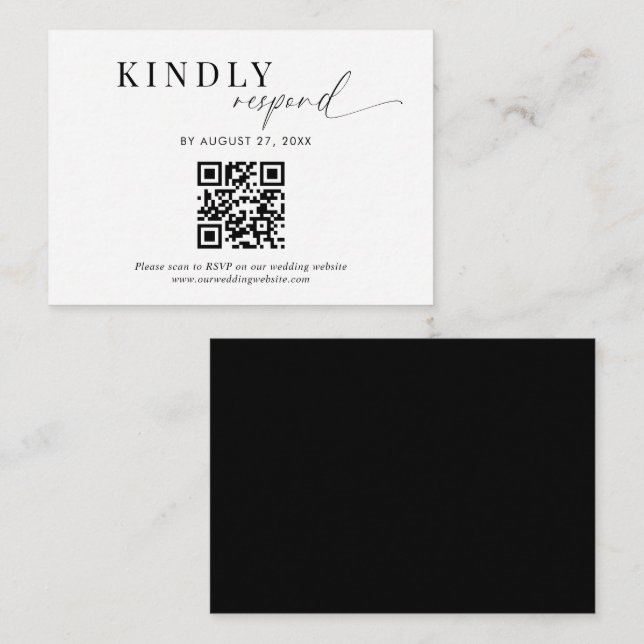 Carte D'accompagnement Budget QR Code Classé noir blanc Mariage de script (Devant / Derrière)