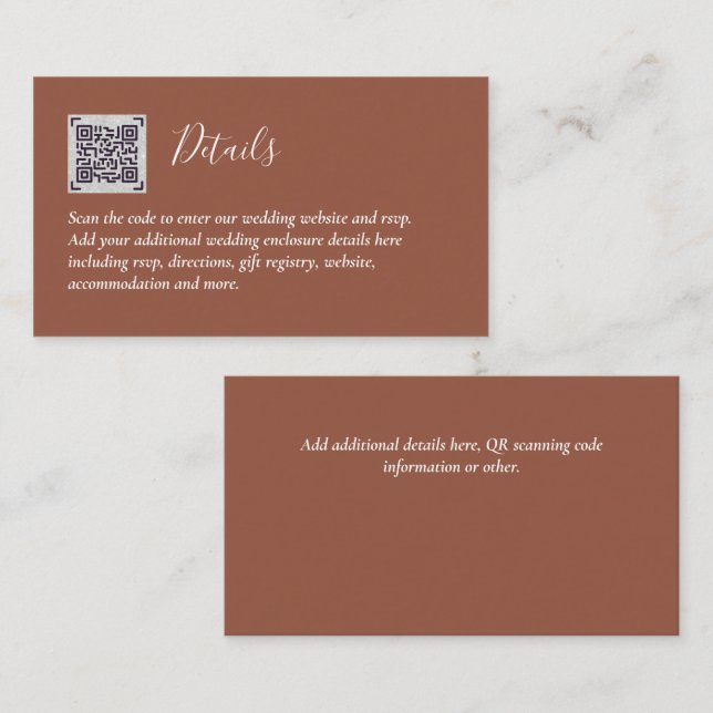 Carte D'accompagnement Budget QR Code Website RSVP Mariage de l'hôtel Dét (Devant / Derrière)