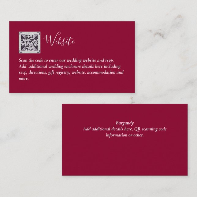 Carte D'accompagnement Budget QR Code Website RSVP Mariage de l'hôtel Dét (Devant / Derrière)