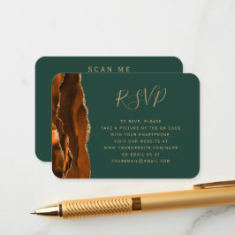 Carte D'accompagnement Budget Rouille Or Agate Vert Mariage QR Code RSVP