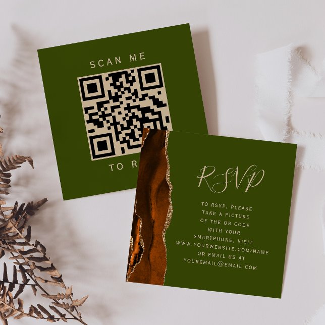 Carte D'accompagnement Budget Rust Agate Olive Mariage QR Code RSVP (Créateur téléchargé)