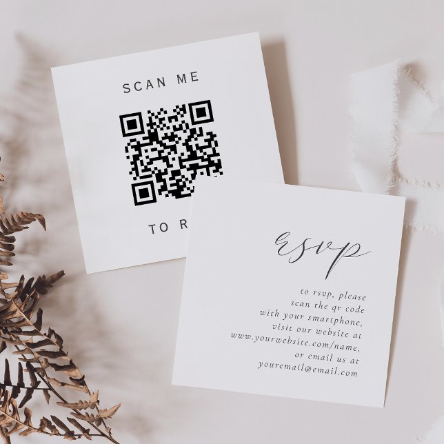 Carte D'accompagnement Budget Simple Gris Script Mariage QR Code RSVP (Créateur téléchargé)