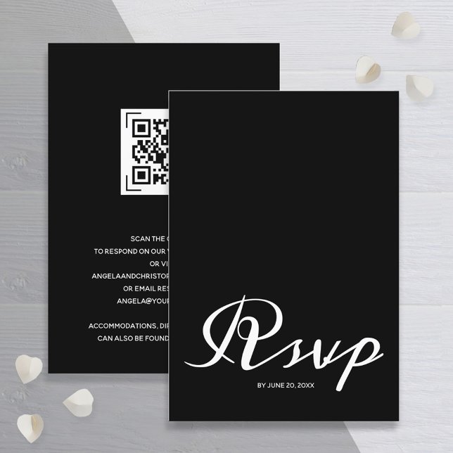 Carte D'accompagnement Budget Simple Noir Blanc Mariage RSVP QR Code (Créateur téléchargé)