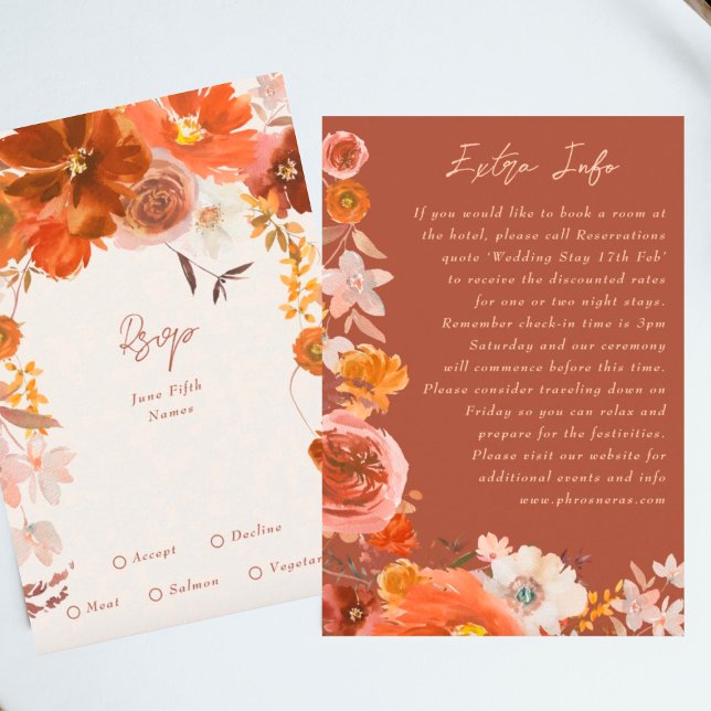 Carte D'accompagnement Burange Terracotta Floral Informations supplémenta (Créateur téléchargé)