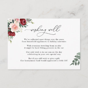 Carte D'accompagnement Burgundy Blush Floral Wishing well Mariage