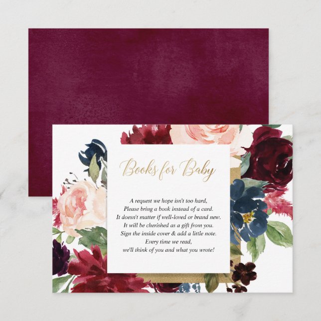 Carte D'accompagnement Burgundy blush or fille baby shower demande de rés (Devant / Derrière)