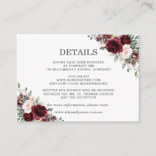 Carte D'accompagnement Burgundy Blush Rose Floral Détails du Mariage
