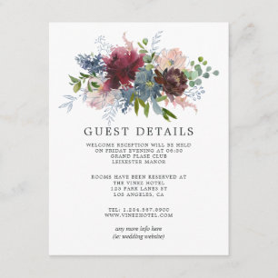 Carte D'accompagnement Burgundy et Navy Floral Mariage Détails au sujet d