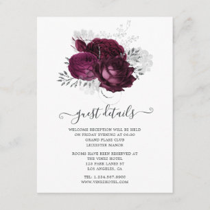 Carte D'accompagnement Burgundy et Silver Floral Mariage Détails au sujet