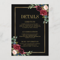 Burgundy Floral Gold Navy Blue Détails Mariage Enc