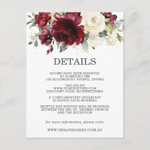 Carte D'accompagnement Burgundy Floral Mariage Détails au sujet de l'invi