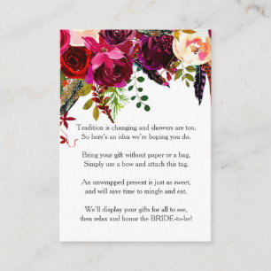 Carte D'accompagnement Burgundy Floral No Wrap Douche demande tag 3979