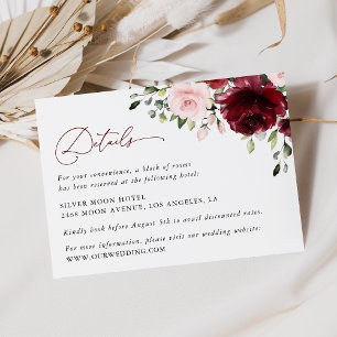 Carte D'accompagnement Burgundy Flowers, Pink Flowers, Wedding Details
