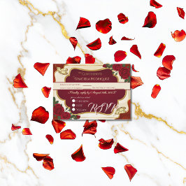 Carte D'accompagnement Burgundy & Gold Rose Quinceañera RSVP Card