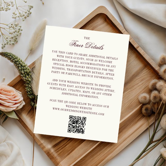 Carte D'accompagnement Burgundy & Ivory QR Code Wedding Guest Details (Créateur téléchargé)