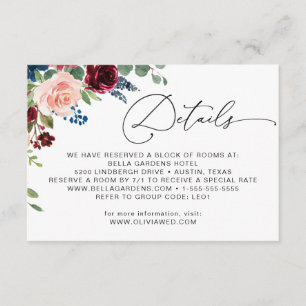 Carte D'accompagnement Burgundy Navy Eucalyptus Rose Détails Mariage
