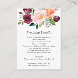 Carte D'accompagnement Burgundy Orange Floral Détails du Mariage