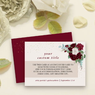 Carte D'accompagnement Burgundy Red et Ivory Rose Détails personnalisés