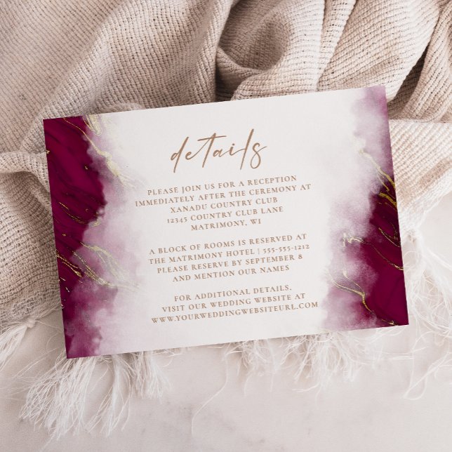 Carte D'accompagnement Burgundy Red Gold Marble Détails du Mariage (Créateur téléchargé)