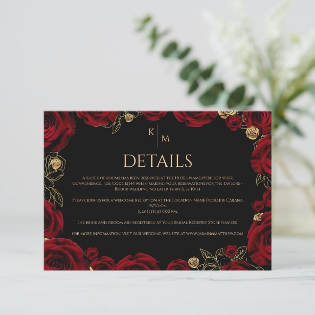Carte D'accompagnement Burgundy Roses Boho Wedding (Debout devant)