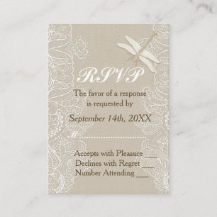 Carte D'accompagnement Burlap et dentelle Mariage rustique RSVP