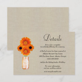 Carte D'accompagnement Burlap Orange Floral Mason Jar Détails du Mariage