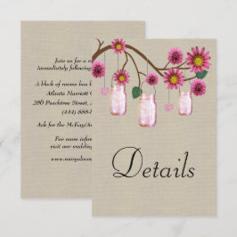Carte D'accompagnement Burlap Rose Floral Mason Jars Détails du Mariage