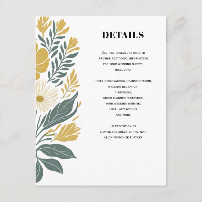 Carte D'accompagnement Buttercup Jaune Floral moderne Détails Mariage (Devant)