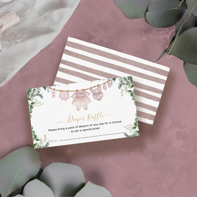Carte D'accompagnement C’est une fille Boho Baby shower Déchets Billet (It’s A Girl Pink Boho Clothes Greenery Baby Shower Enclosure Card)