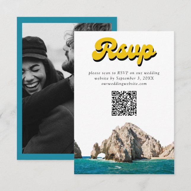 Carte D'accompagnement Cabo Wedding Inviter Retro RSVP QR Code Enfermer (Devant / Derrière)