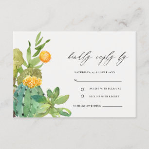 Carte D'accompagnement Cactus Succulent Mariage Foliage Jaune RSVP