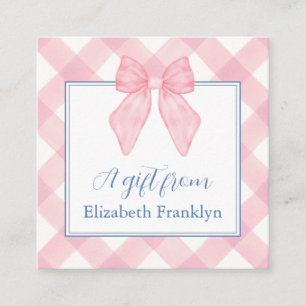 Carte D'accompagnement Cadeau Classique Personnalisé Rose En vichy Filles
