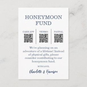 Carte D'accompagnement Cadeau de Mariage Moderne Bleu pour Lune de Miel