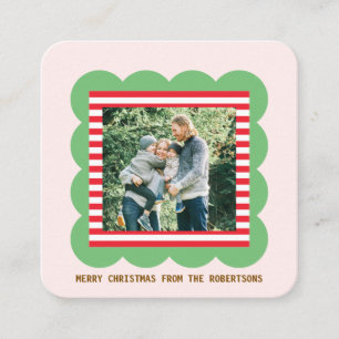 Carte D'accompagnement Cadeau de Noël à encadré festonné Rayures rouges P