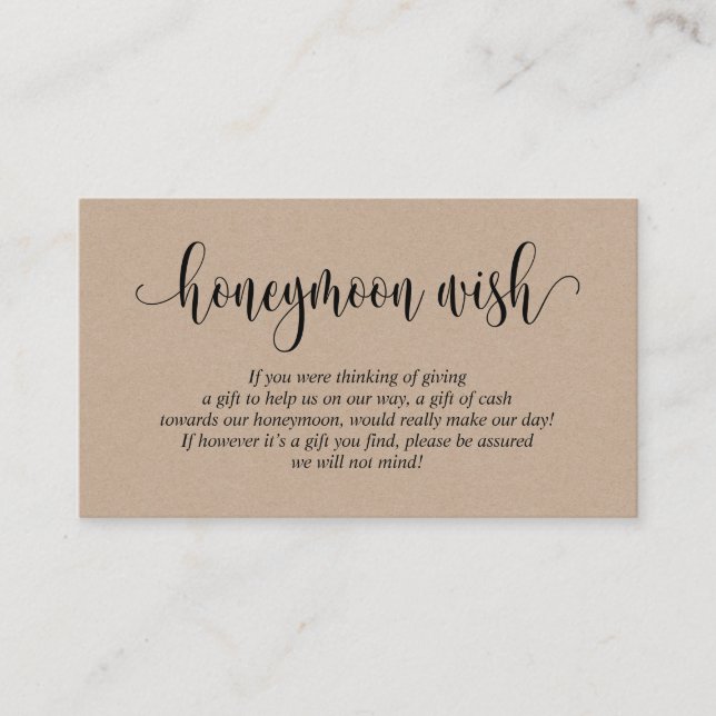 Carte D'accompagnement Cadeau de voyage de noces ou souhait, Kraft marron (Devant)