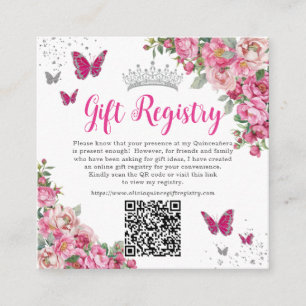 Carte D'accompagnement Cadeau QR Quinceanera Papillon Floral Rose Fuchsia