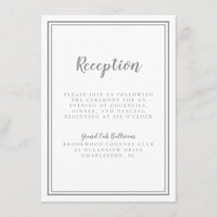 Carte D'accompagnement Cadre blanc simple de réception de mariage gris