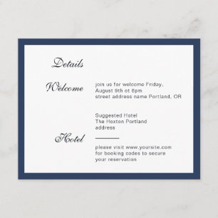 Carte D'accompagnement Cadre bleu profond. Détails de mariage élégants et