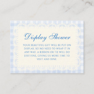 Carte D'accompagnement Cadre de napperon bleu gingham Baby Shower