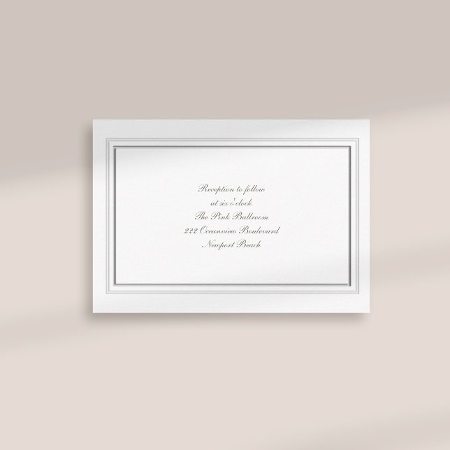 Carte D'accompagnement Cadre doré à relief faux ivoire pour mariage de ré (formal traditional elegant calligraphy wedding reception card faux embossed frame ivory classic)