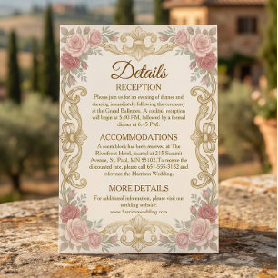 Carte D'accompagnement Cadre floral baroque en feuille d'or faux