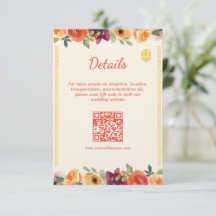 Cadre floral beige chinois détails mariage QR code