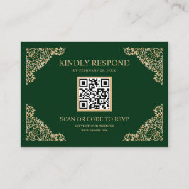 Carte D'accompagnement Cadre vert et or QR Code RSVP Site Mariage