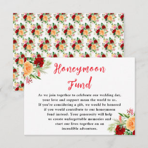 Carte D'accompagnement Caisse de Mariage Lune de Miel Roses Florales Roma