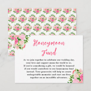 Carte D'accompagnement Caisse de Mariage Lune de Miel Roses Roses Fleurs