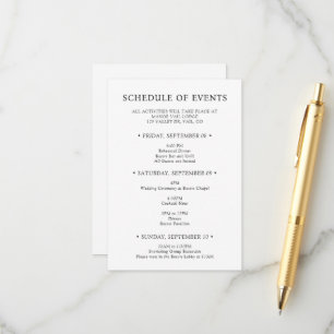 Carte D'accompagnement Calendrier des Événements du Week-end de Mariage a