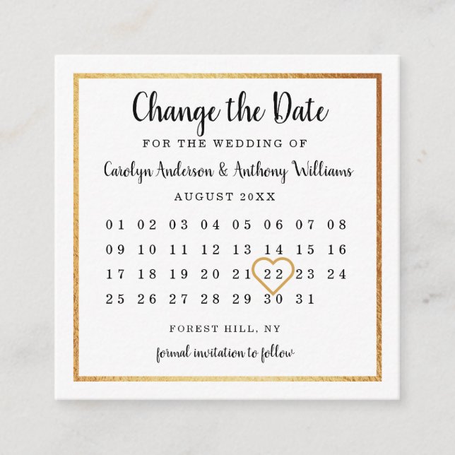Carte D'accompagnement Calendrier Gold Foil Moderne Modifier La Date (Devant)