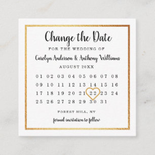 Carte D'accompagnement Calendrier Gold Foil Moderne Modifier La Date