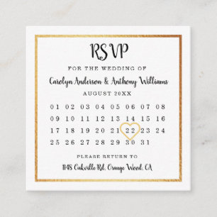 Carte D'accompagnement Calendrier Gold Foil moderne RSVP